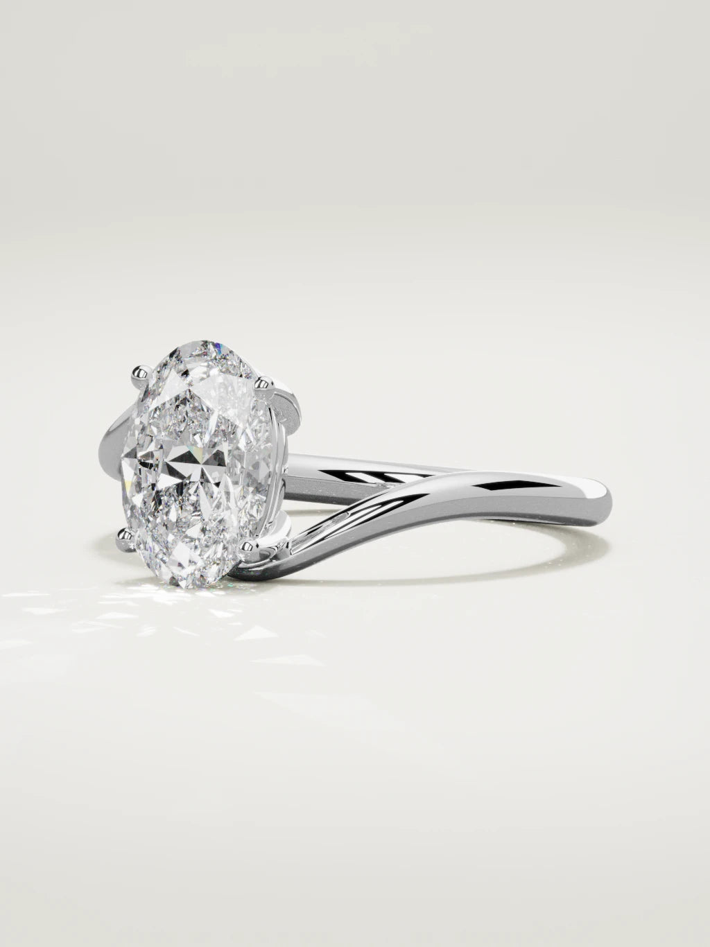 The Ola oval lab-grown diamond solitaire in 14K white gold, three-quarter view