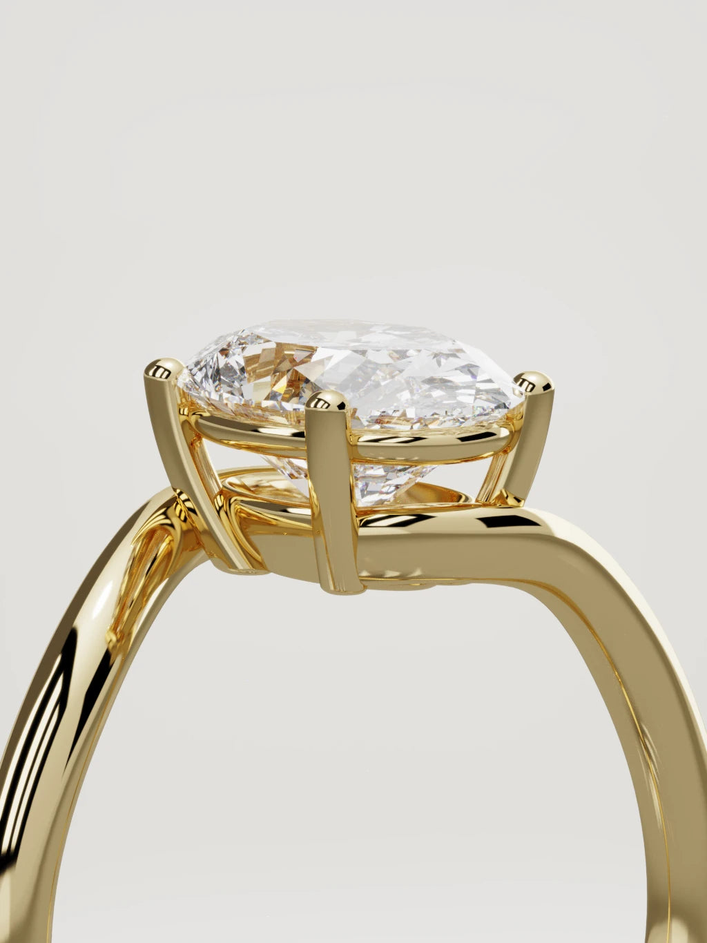 The Ola oval lab-grown diamond solitaire in 14K yellow gold, standing three-quarter view