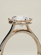 The Orbe round lab-grown diamond solitaire in 14K rose gold, standing three-quarter view