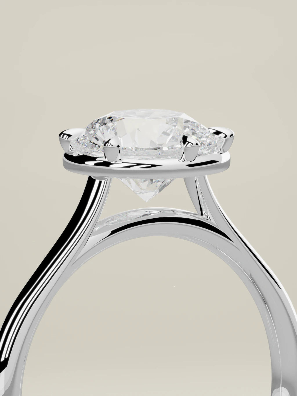 The Orbe round lab-grown diamond solitaire in 14K white gold, standing three-quarter view