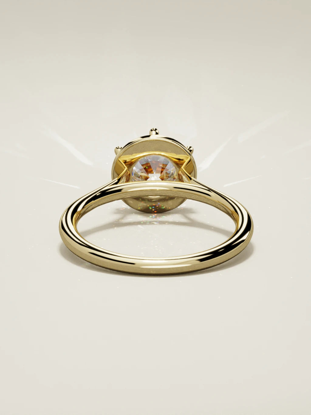 The Orbe round lab-grown diamond solitaire in 14K yellow gold, back view