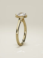 The Orbe round lab-grown diamond solitaire in 14K yellow gold, standing front view
