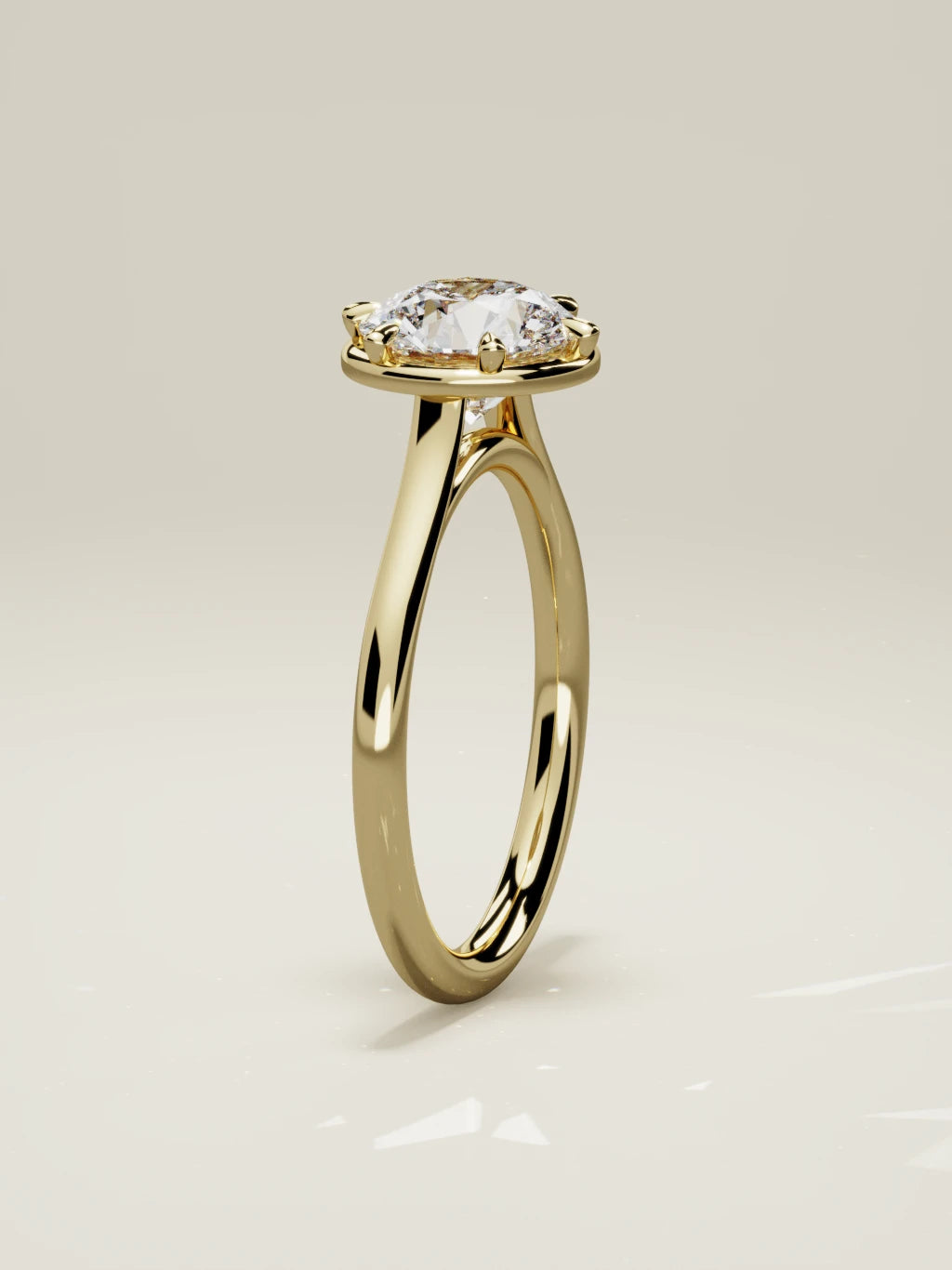 The Orbe round lab-grown diamond solitaire in 14K yellow gold, standing front view