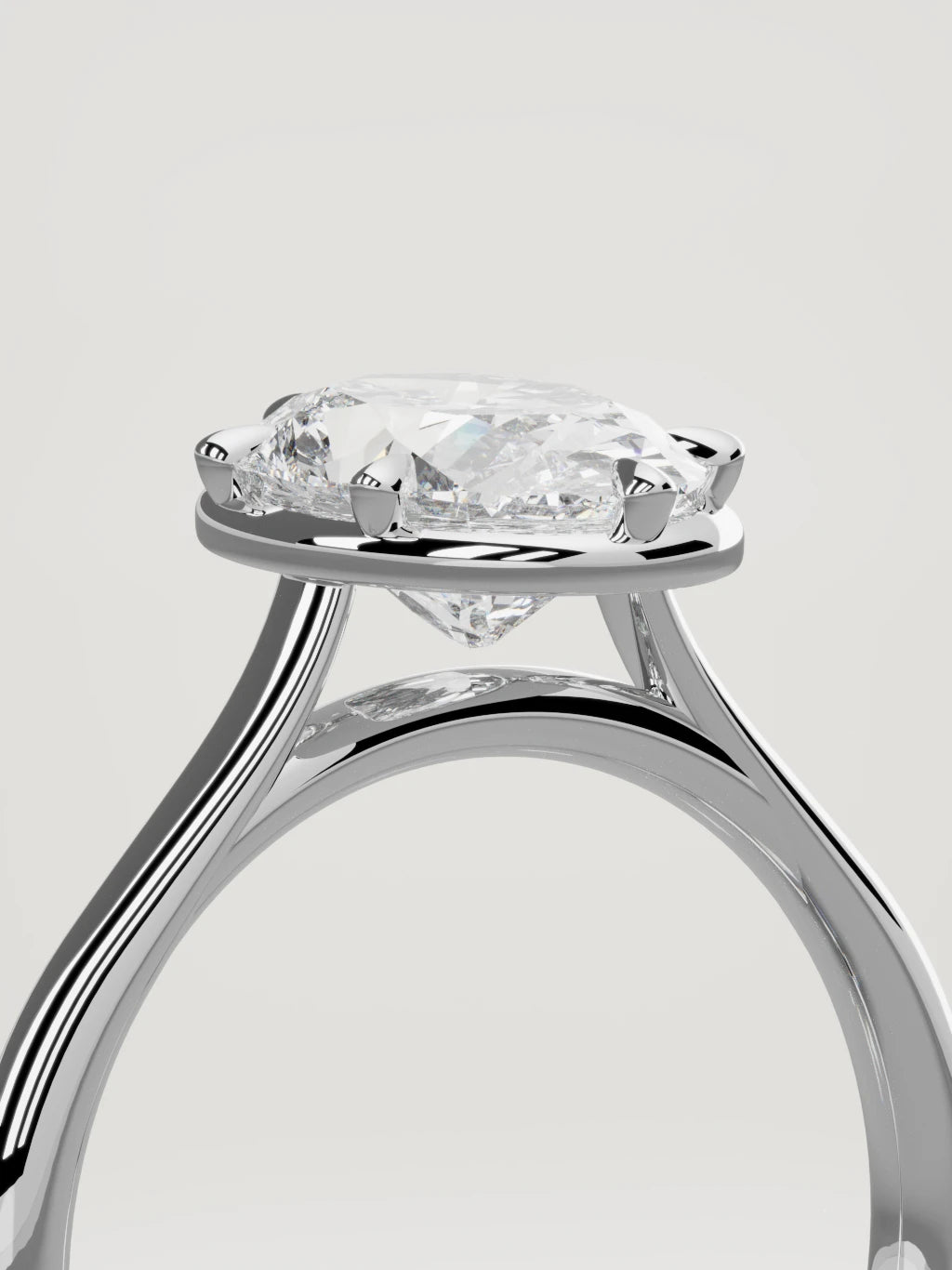 The Orbe oval lab-grown diamond solitaire in 14K white gold, standing three-quarter view
