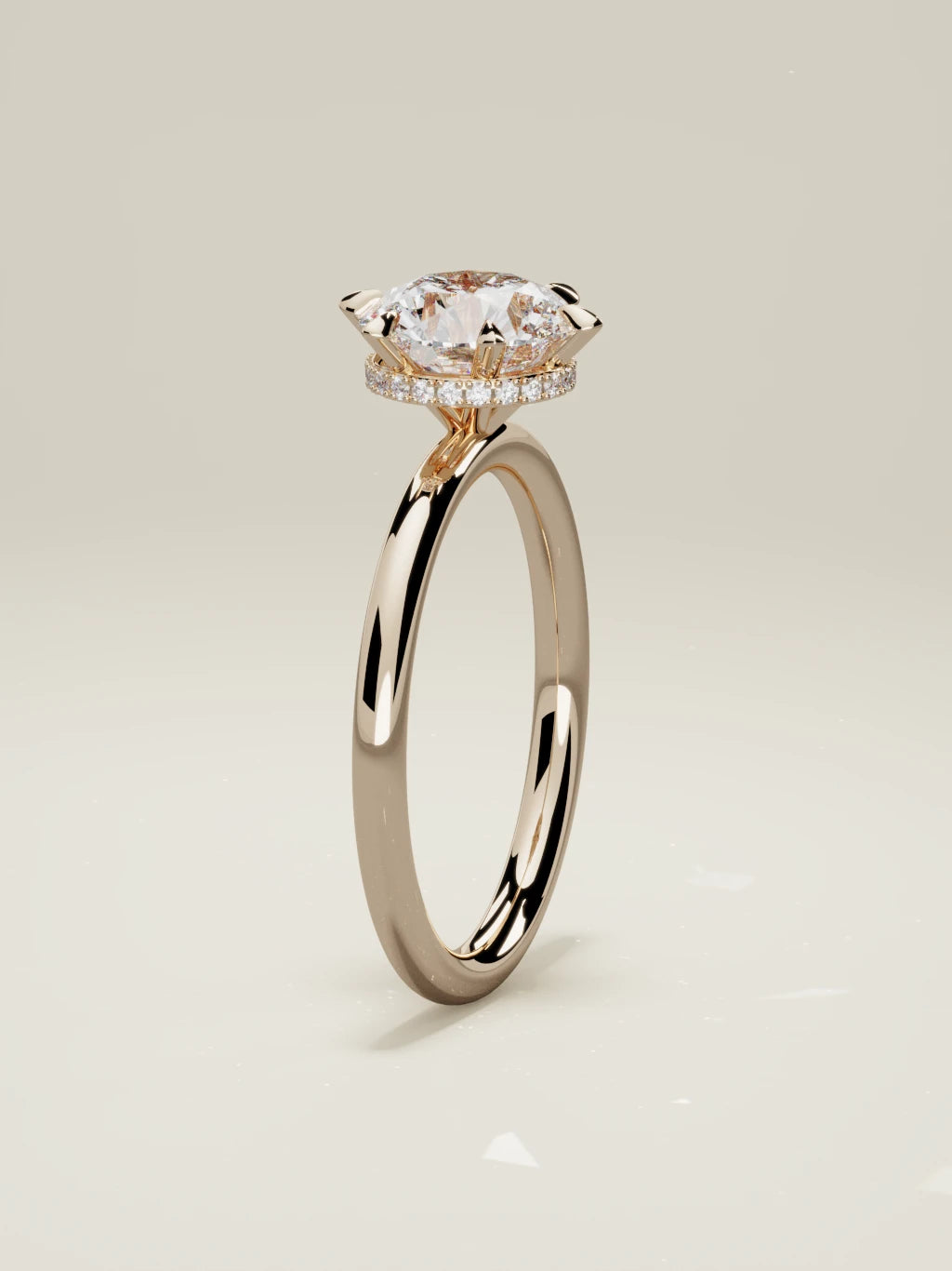The Velo round lab-grown diamond solitaire in 14K rose gold, standing front view