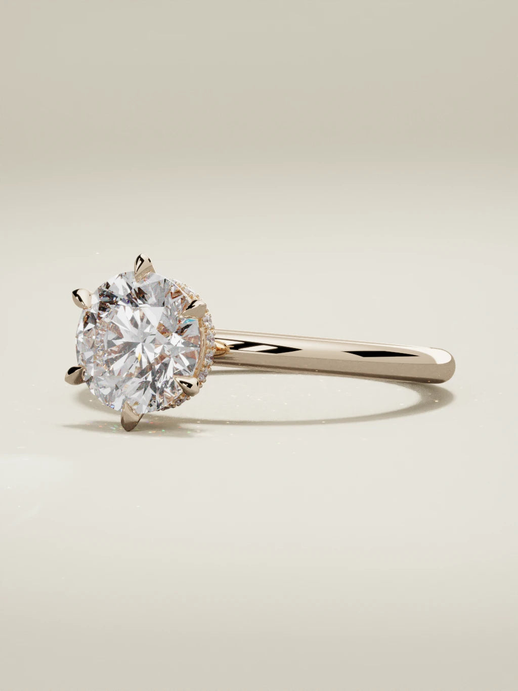 The Velo round lab-grown diamond solitaire in 14K rose gold, three-quarter view