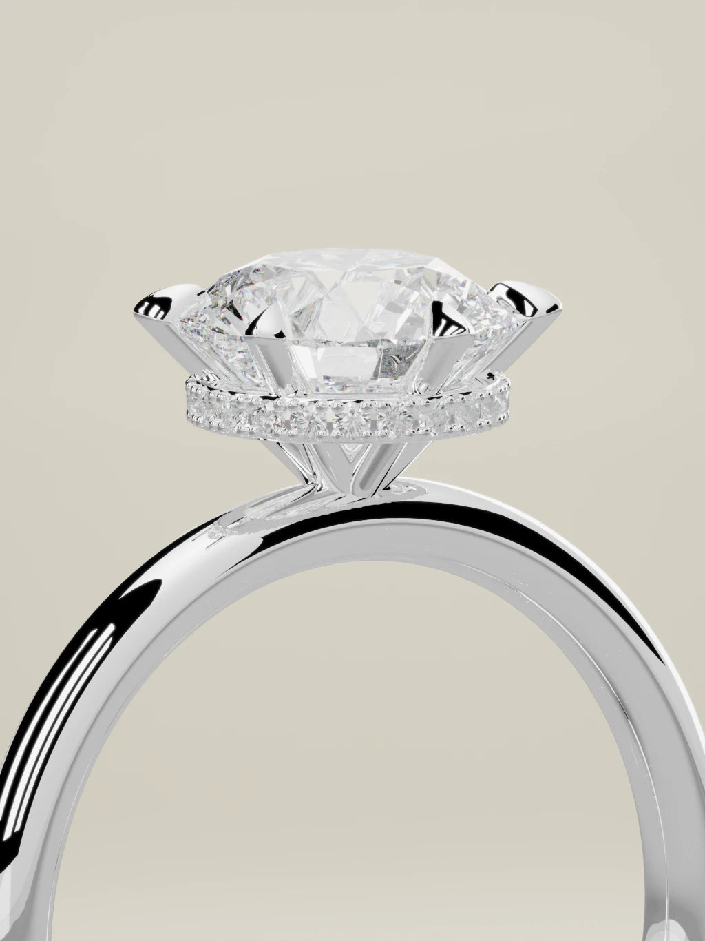 The Velo round lab-grown diamond solitaire in 14K white gold, standing three-quarter view