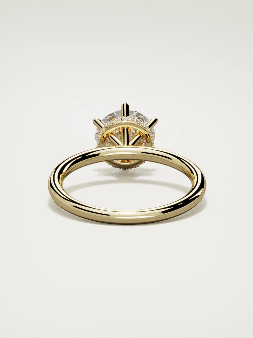 The Velo round lab-grown diamond solitaire in 14K yellow gold, back view