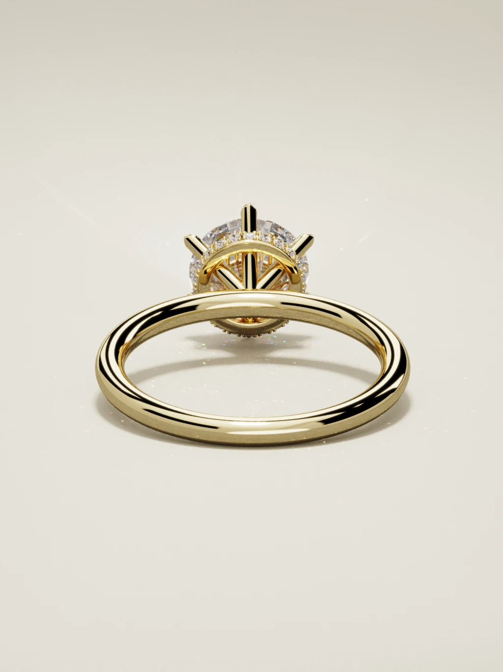 The Velo round lab-grown diamond solitaire in 14K yellow gold, back view