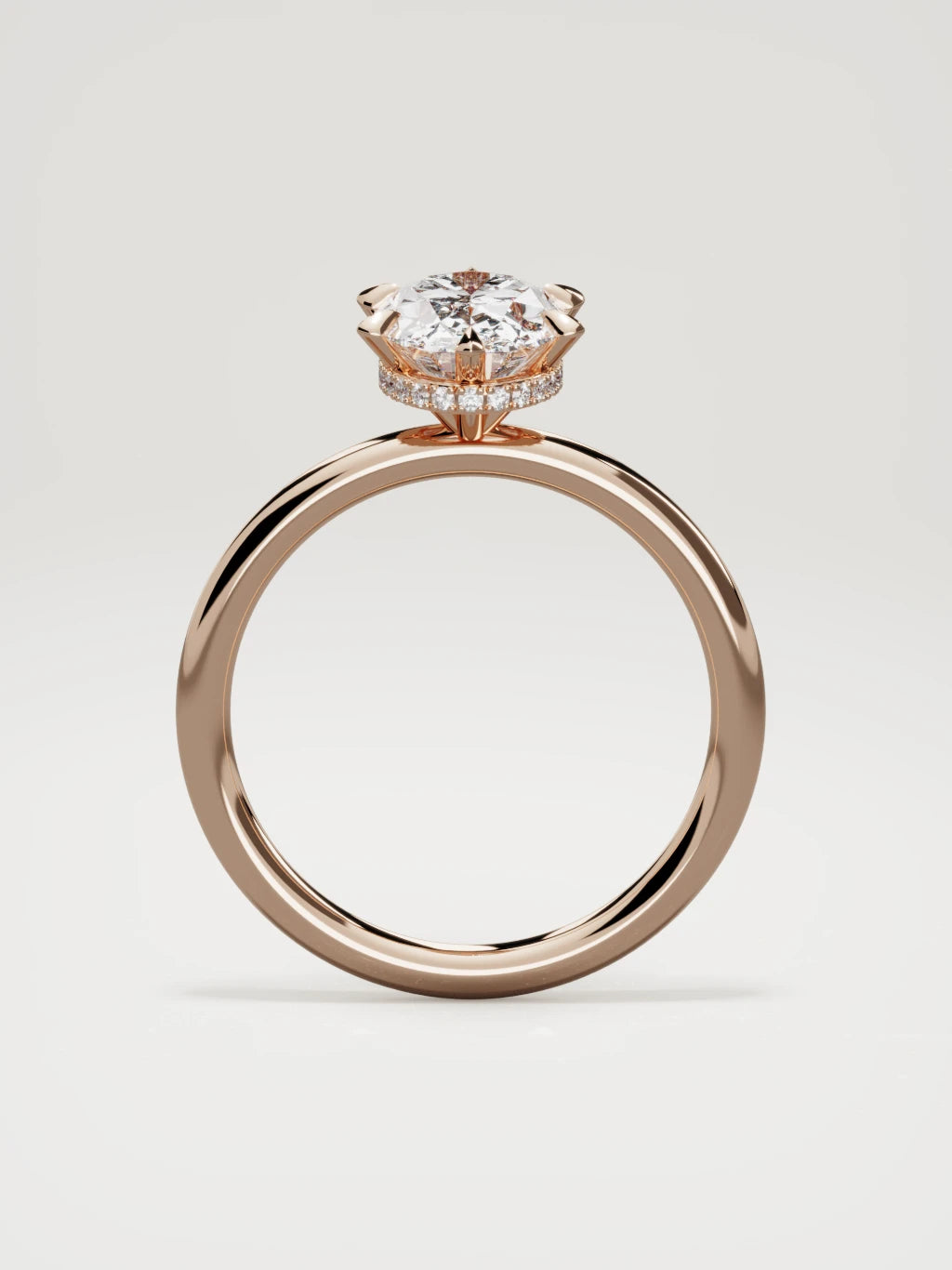 The Velo oval lab-grown diamond solitaire in 14K rose gold, standing front view