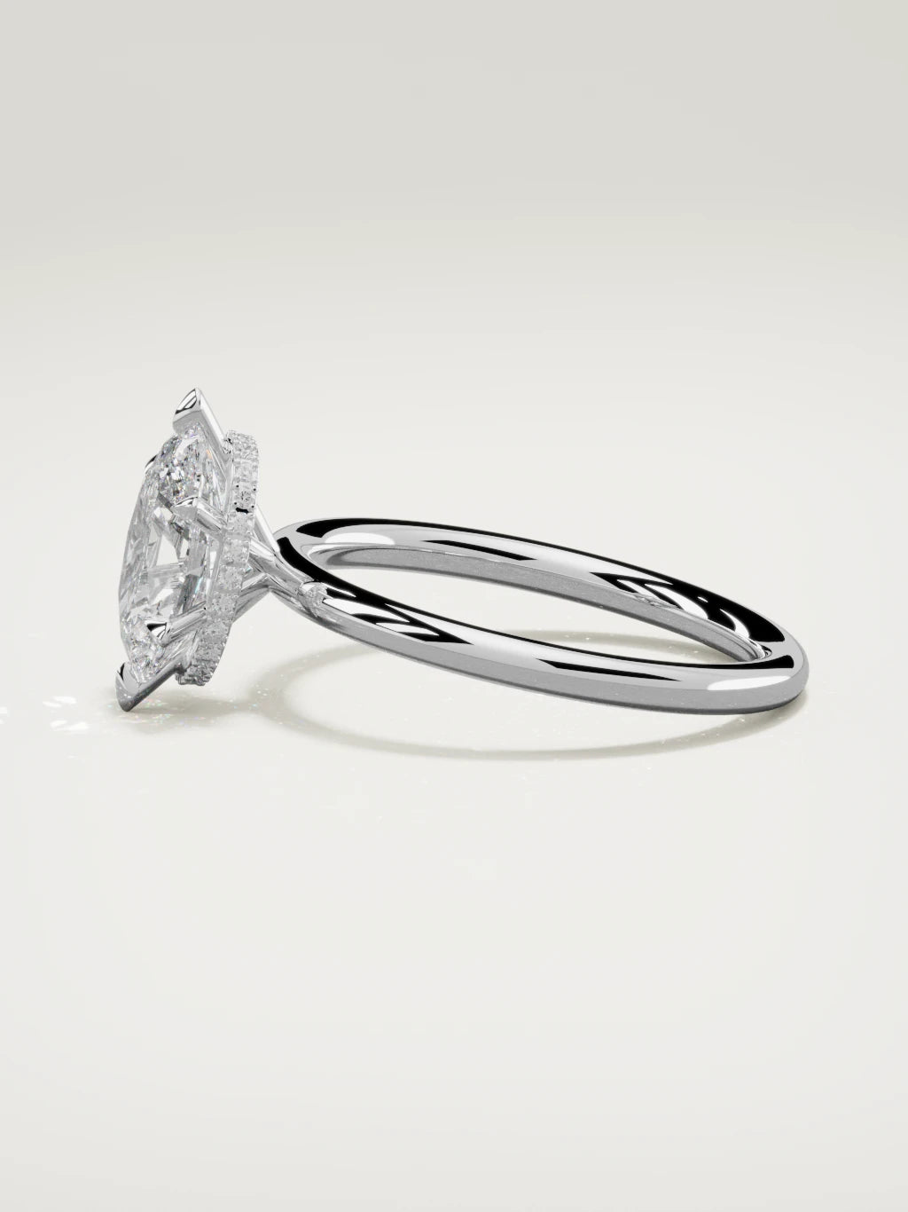The Velo oval lab-grown diamond solitaire in 14K white gold, side view