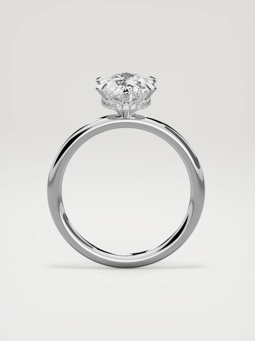 The Velo oval lab-grown diamond solitaire in 14K white gold, standing front view