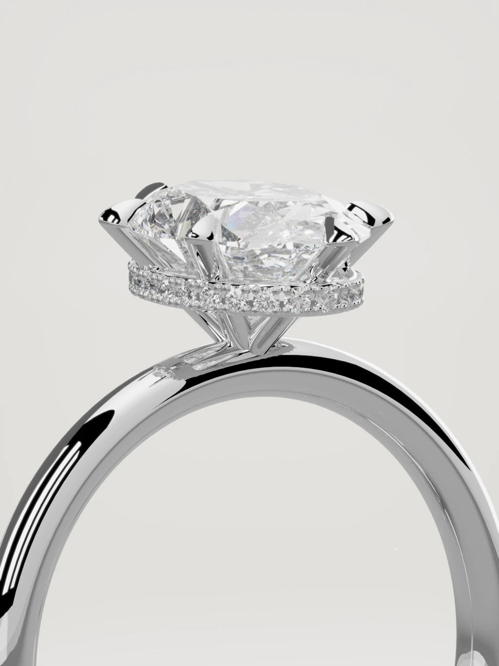 The Velo oval lab-grown diamond solitaire in 14K white gold, standing three-quarter view