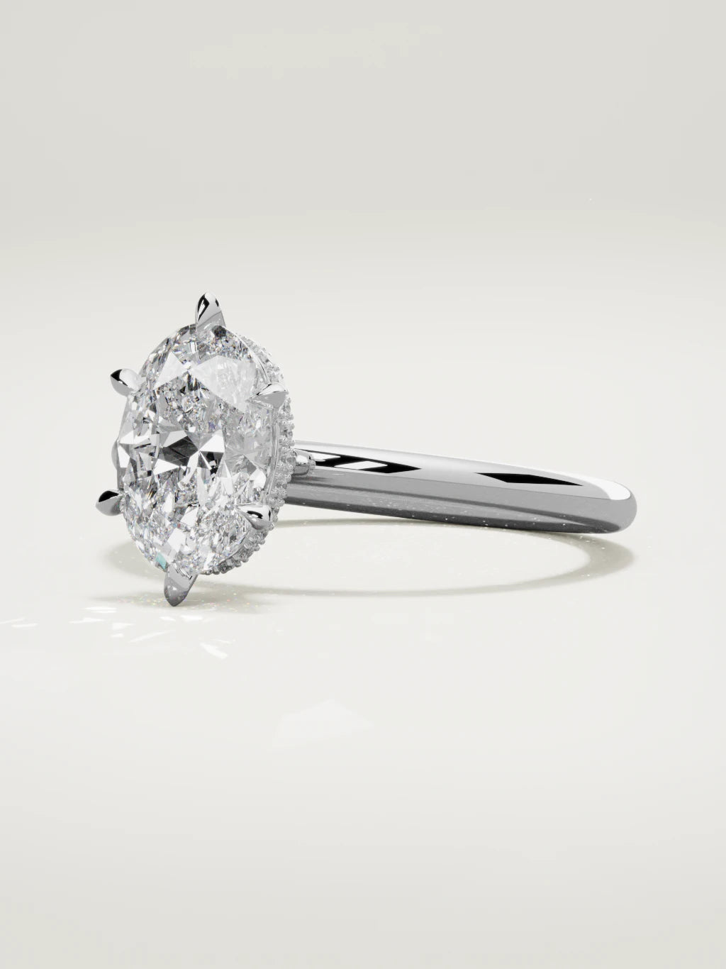 The Velo oval lab-grown diamond solitaire in 14K white gold, three-quarter view
