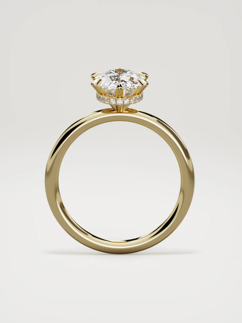 The Velo oval lab-grown diamond solitaire in 14K yellow gold, standing front view