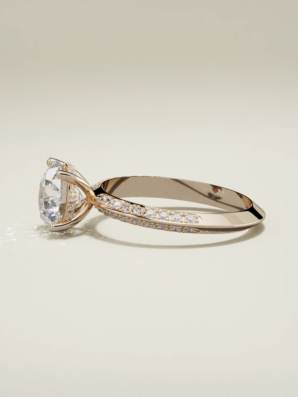 The Vera round lab-grown diamond solitaire in 14K rose gold, side view