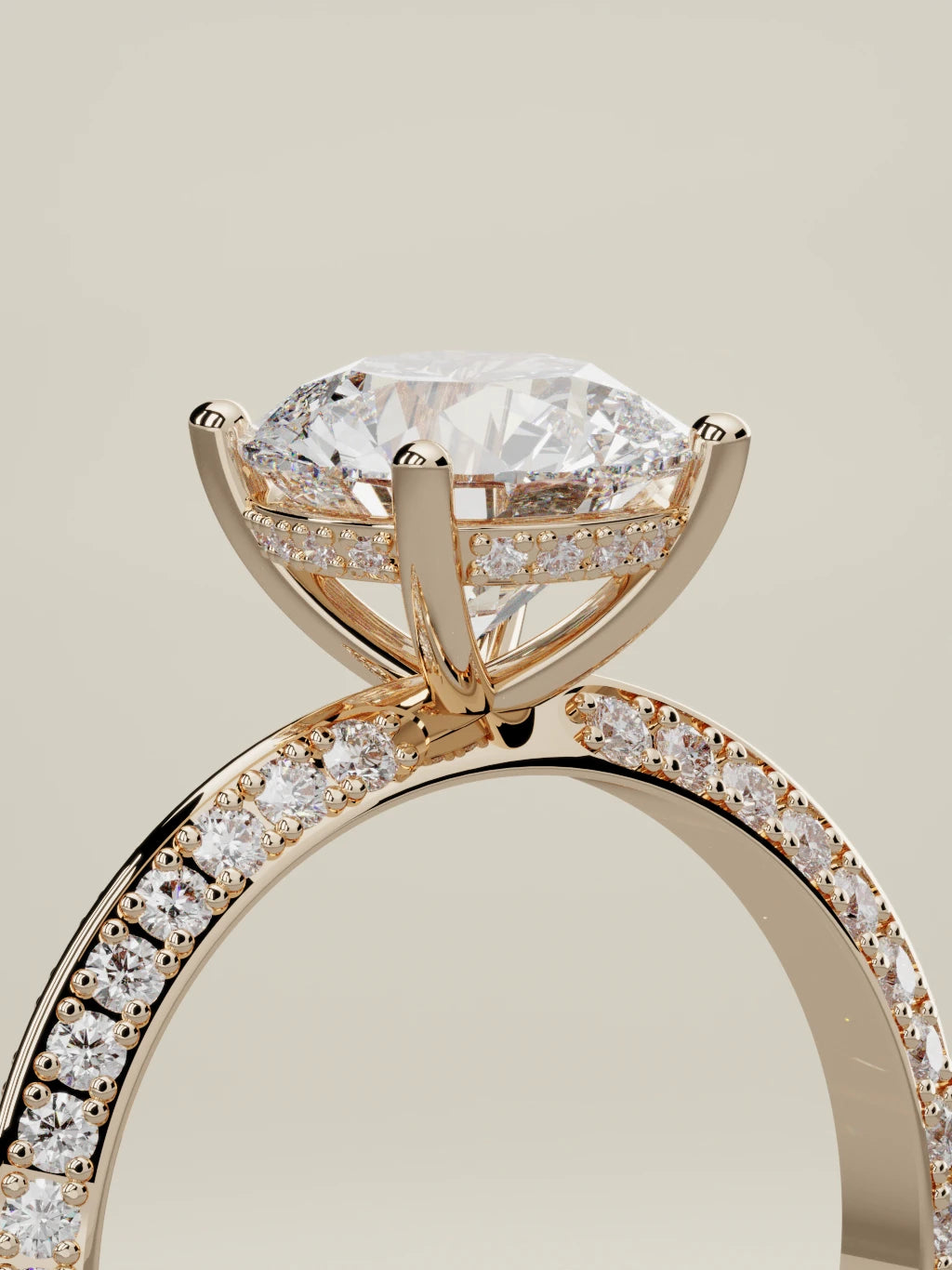 The Vera round lab-grown diamond solitaire in 14K rose gold, standing three-quarter view