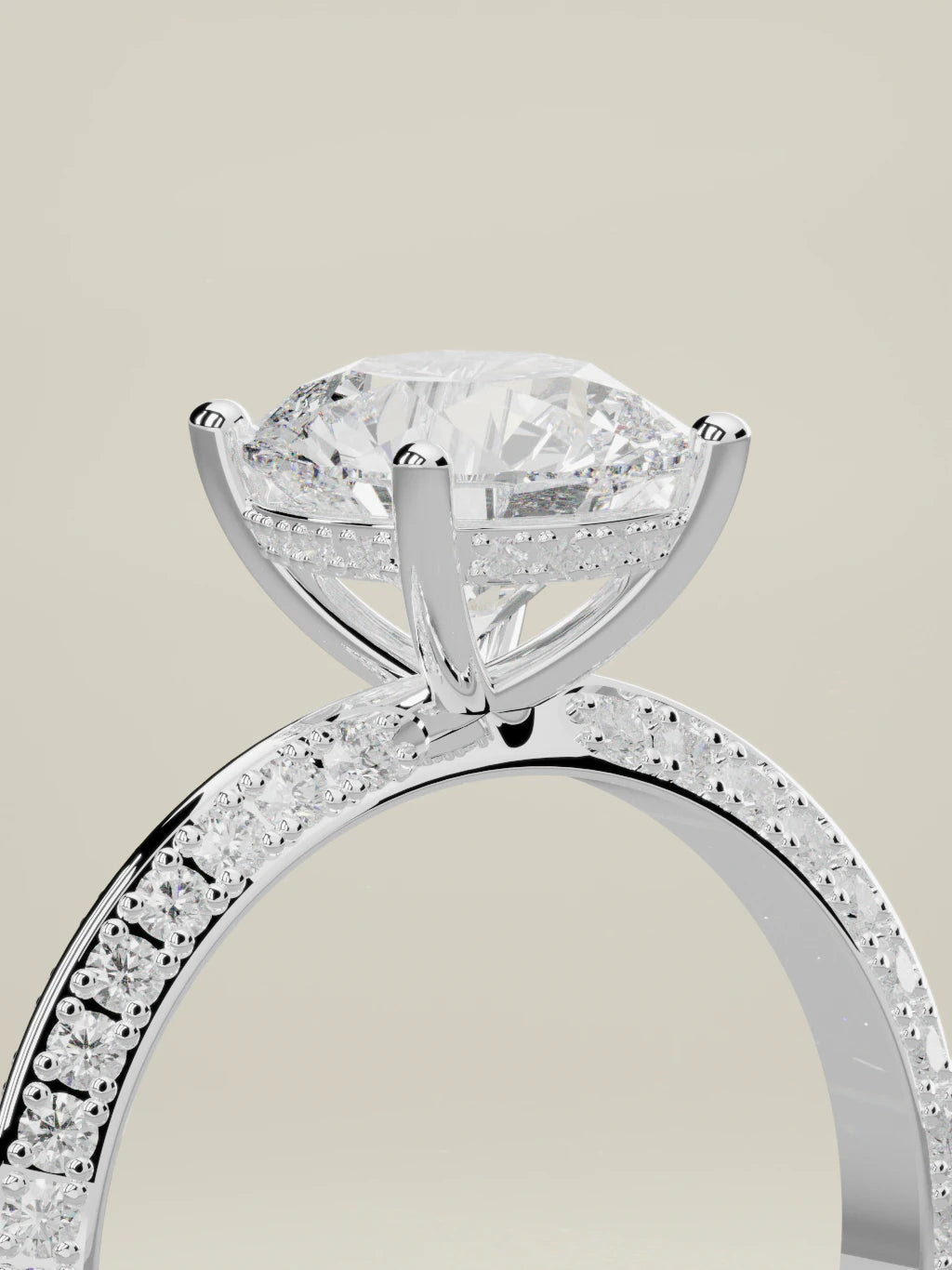 The Vera round lab-grown diamond solitaire in 14K white gold, standing three-quarter view