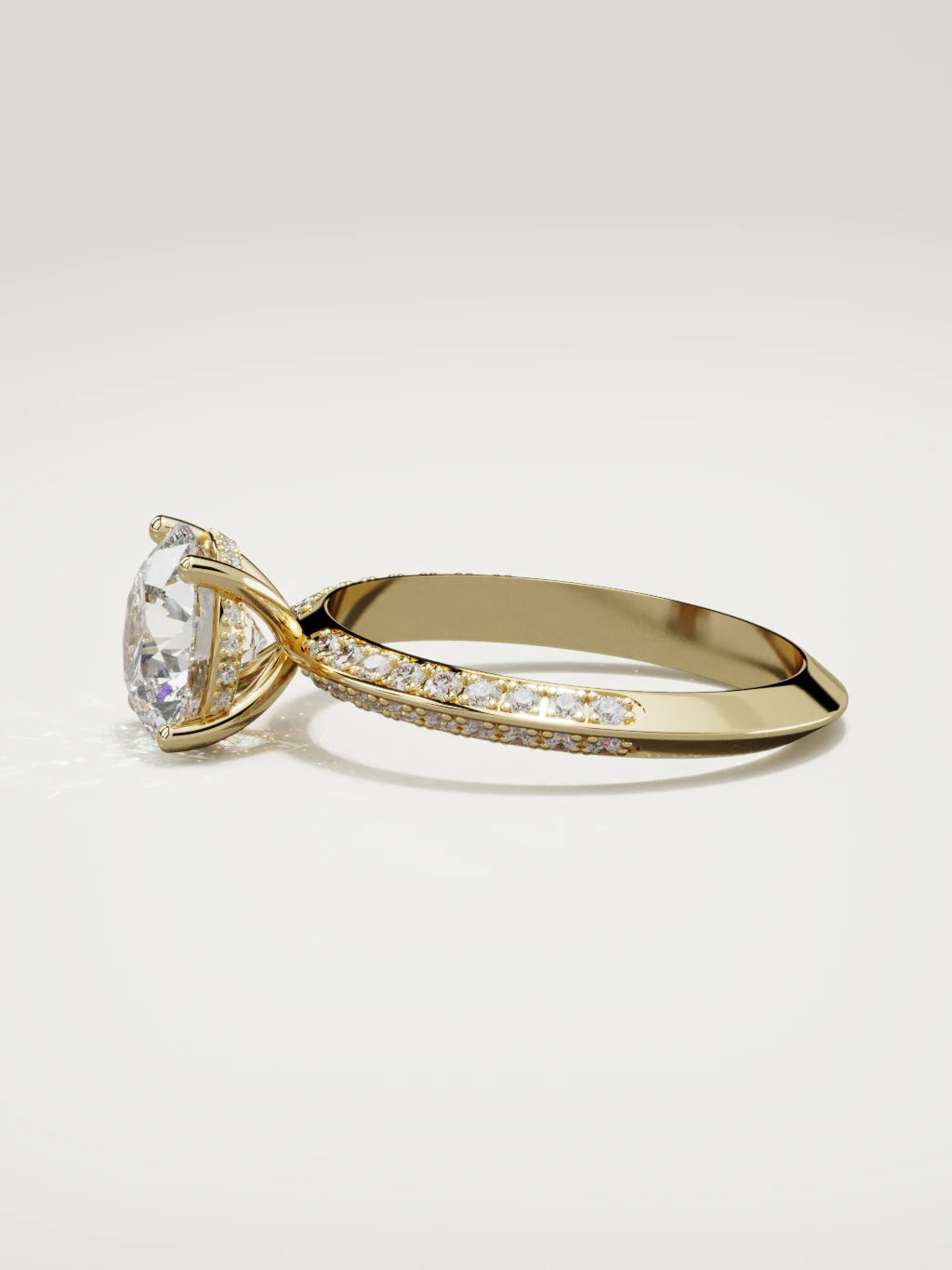 The Vera round lab-grown diamond solitaire in 14K yellow gold, side view