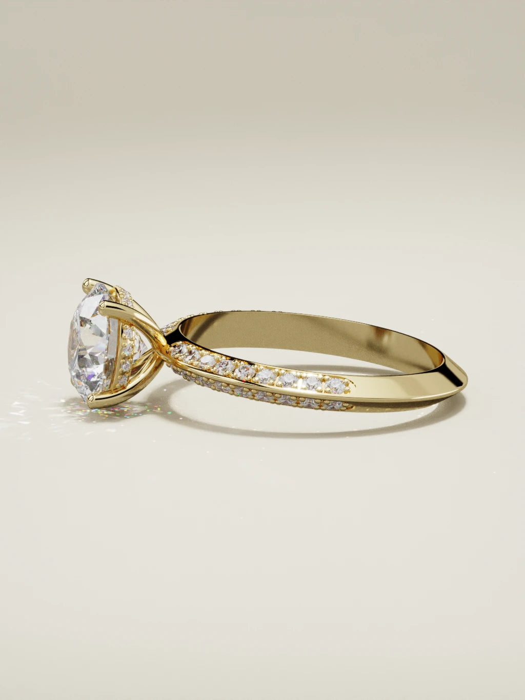 The Vera round lab-grown diamond solitaire in 14K yellow gold, side view