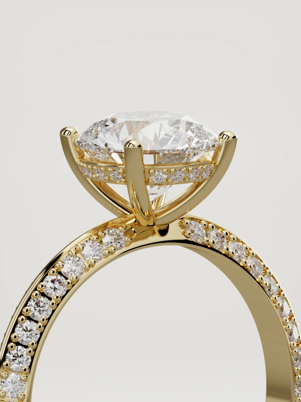 The Vera round lab-grown diamond solitaire in 14K yellow gold, standing three-quarter view