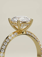 The Vera round lab-grown diamond solitaire in 14K yellow gold, standing three-quarter view