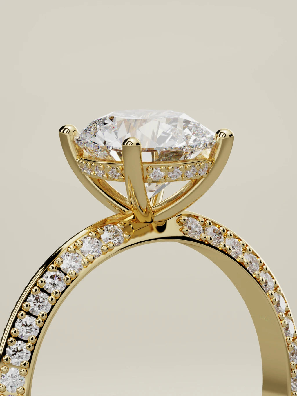 The Vera round lab-grown diamond solitaire in 14K yellow gold, standing three-quarter view