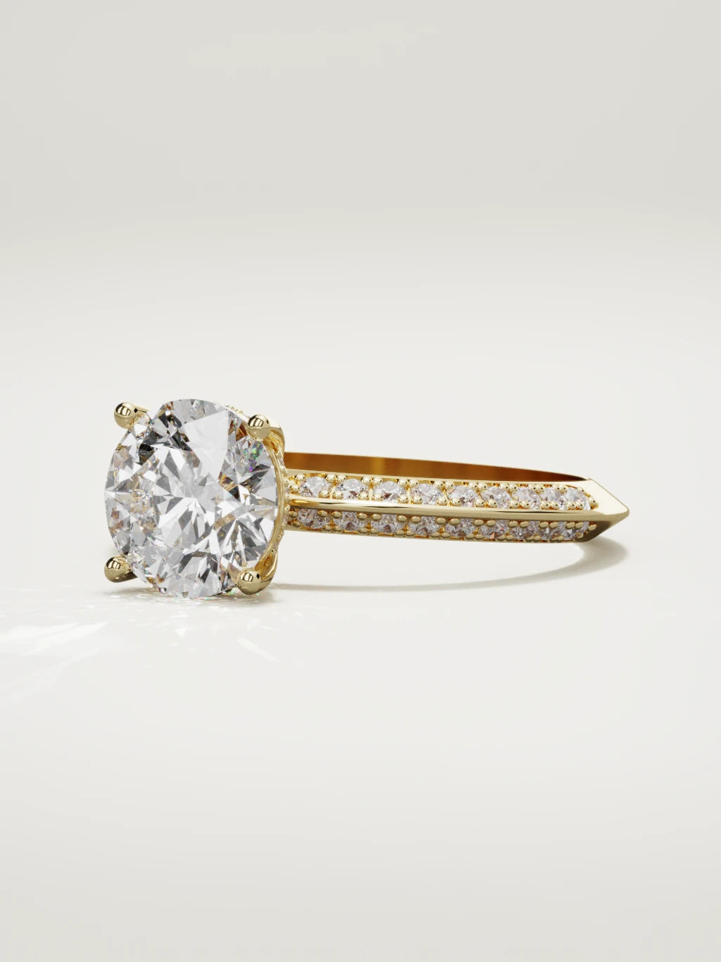 The Vera round lab-grown diamond solitaire in 14K yellow gold, three-quarter view