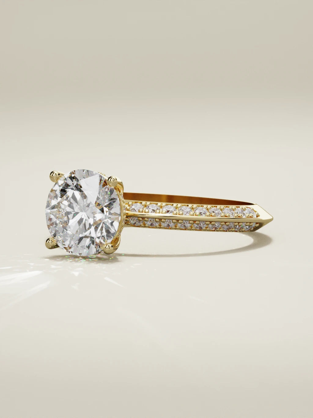 The Vera round lab-grown diamond solitaire in 14K yellow gold, three-quarter view