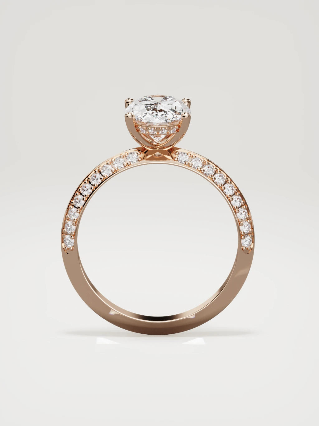 The Vera oval lab-grown diamond solitaire in 14K rose gold, standing front view