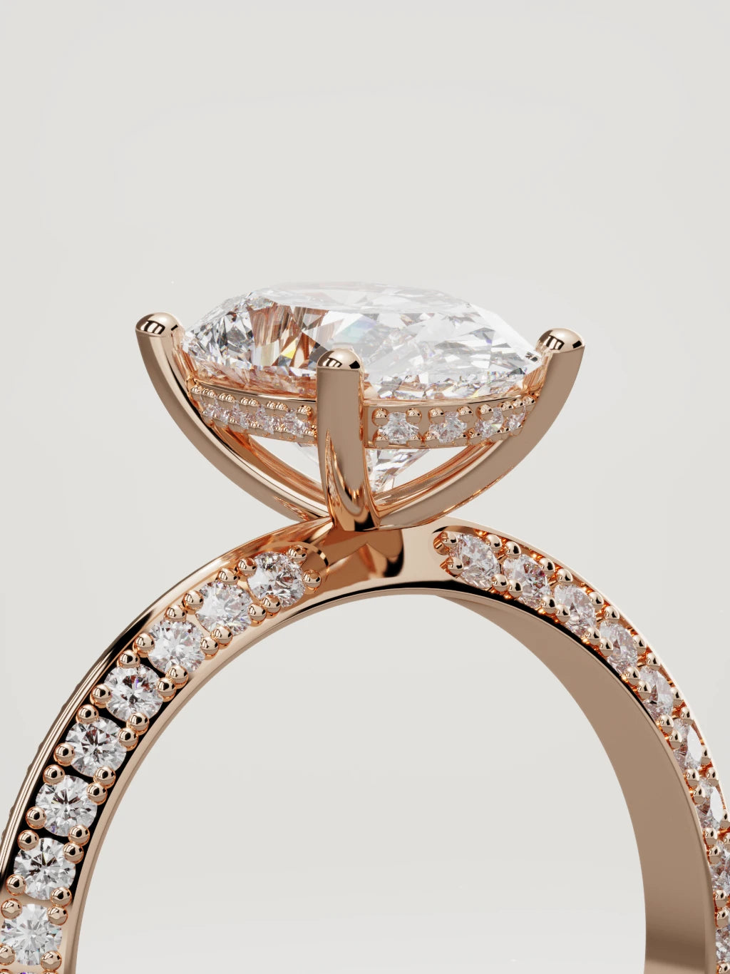The Vera oval lab-grown diamond solitaire in 14K rose gold, standing three-quarter view