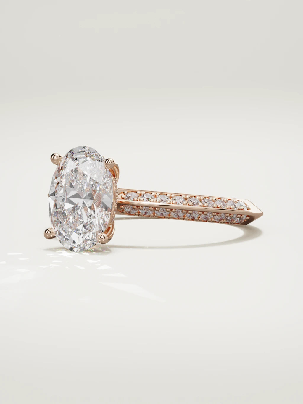 The Vera oval lab-grown diamond solitaire in 14K rose gold, three-quarter view
