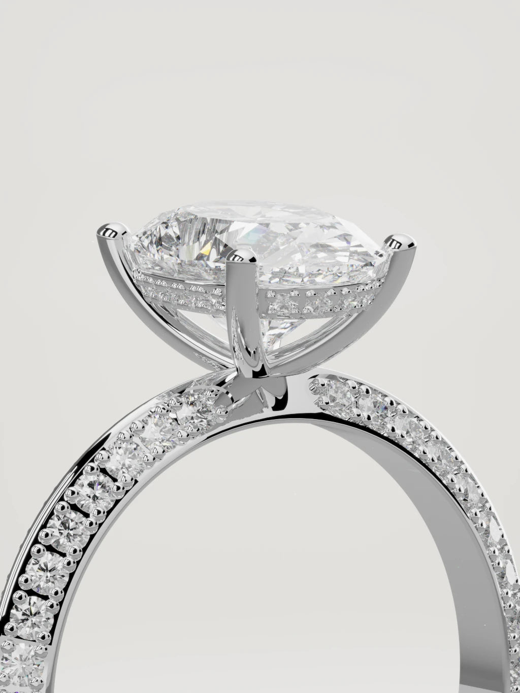 The Vera oval lab-grown diamond solitaire in 14K white gold, standing three-quarter view