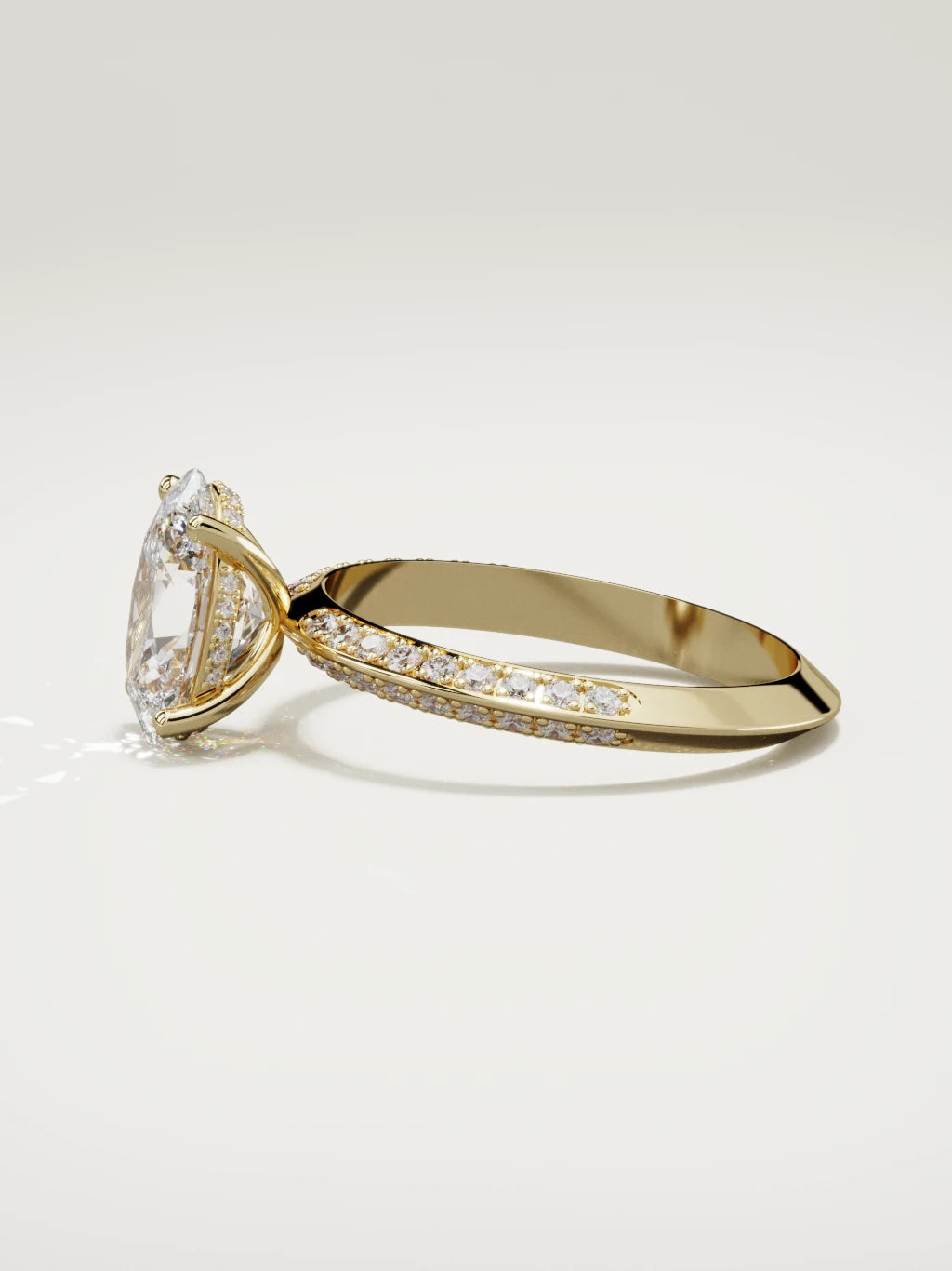 The Vera oval lab-grown diamond solitaire in 14K yellow gold, side view