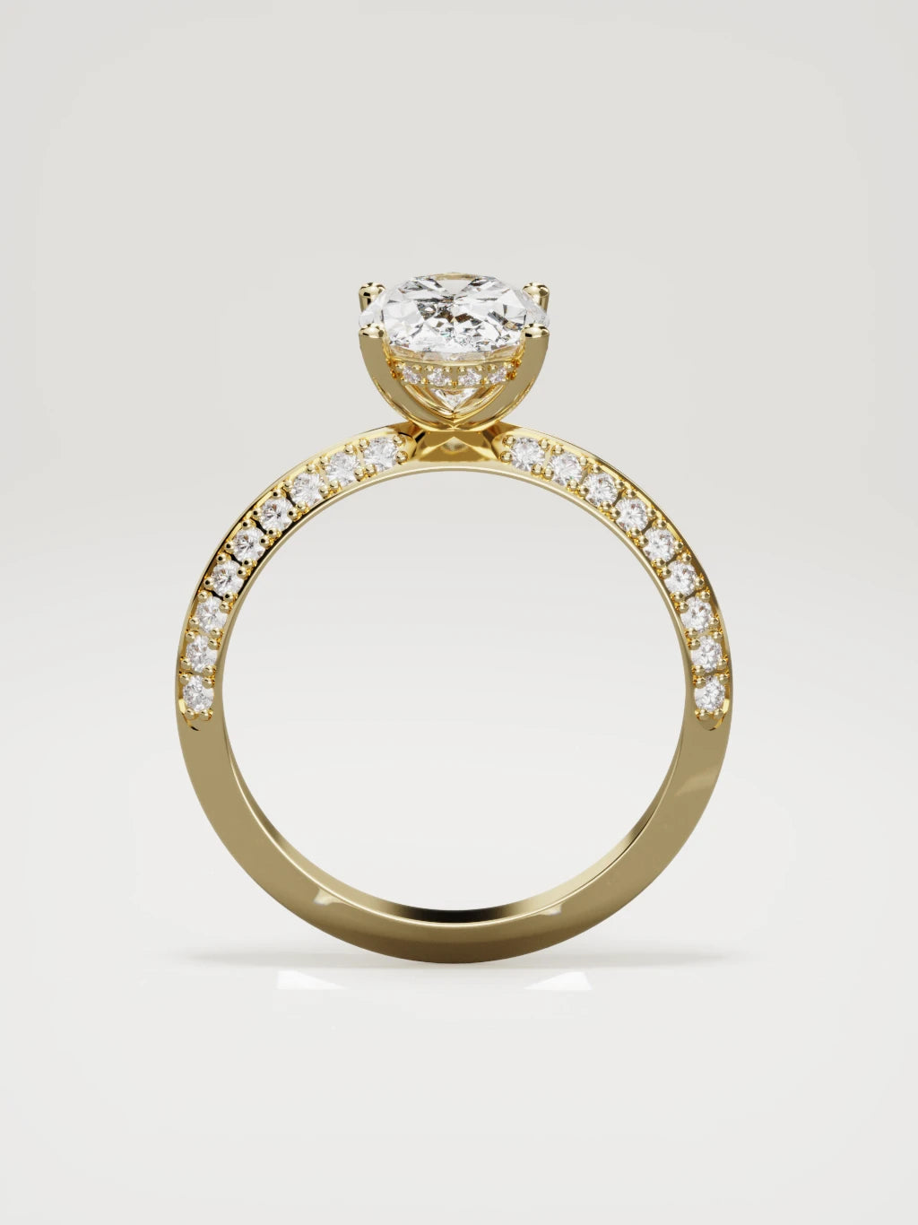 The Vera oval lab-grown diamond solitaire in 14K yellow gold, standing front view
