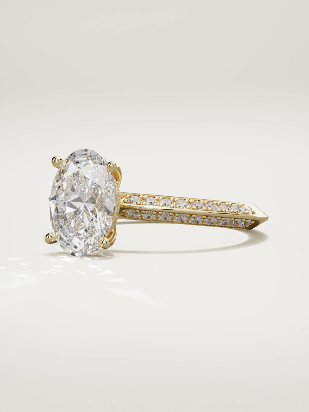 The Vera oval lab-grown diamond solitaire in 14K yellow gold, three-quarter view