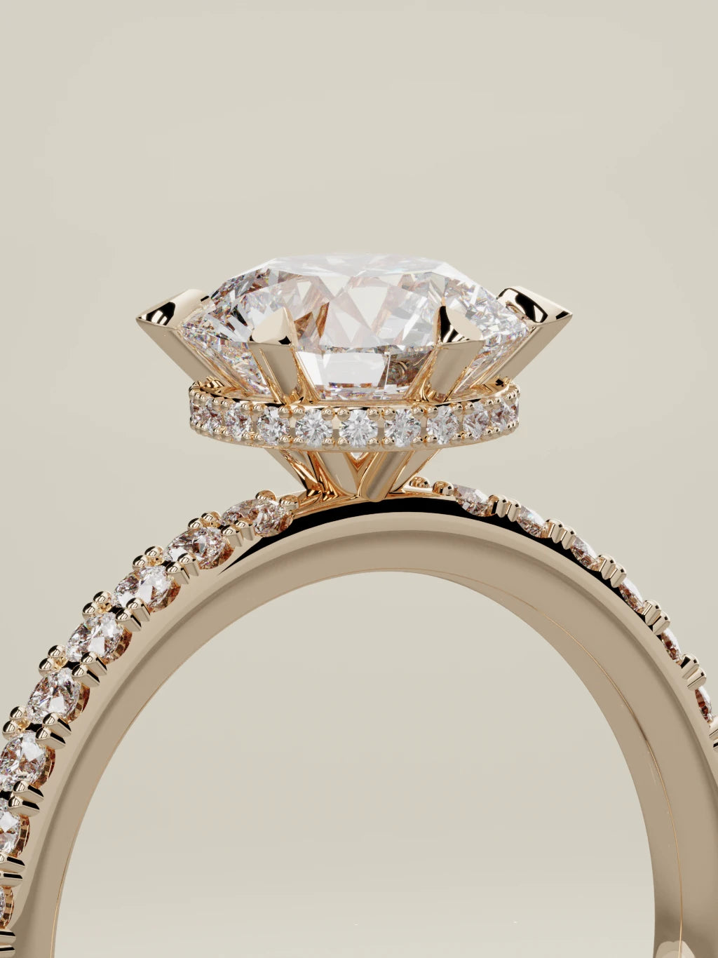 The Vitral round lab-grown diamond solitaire in 14K rose gold, standing three-quarter view