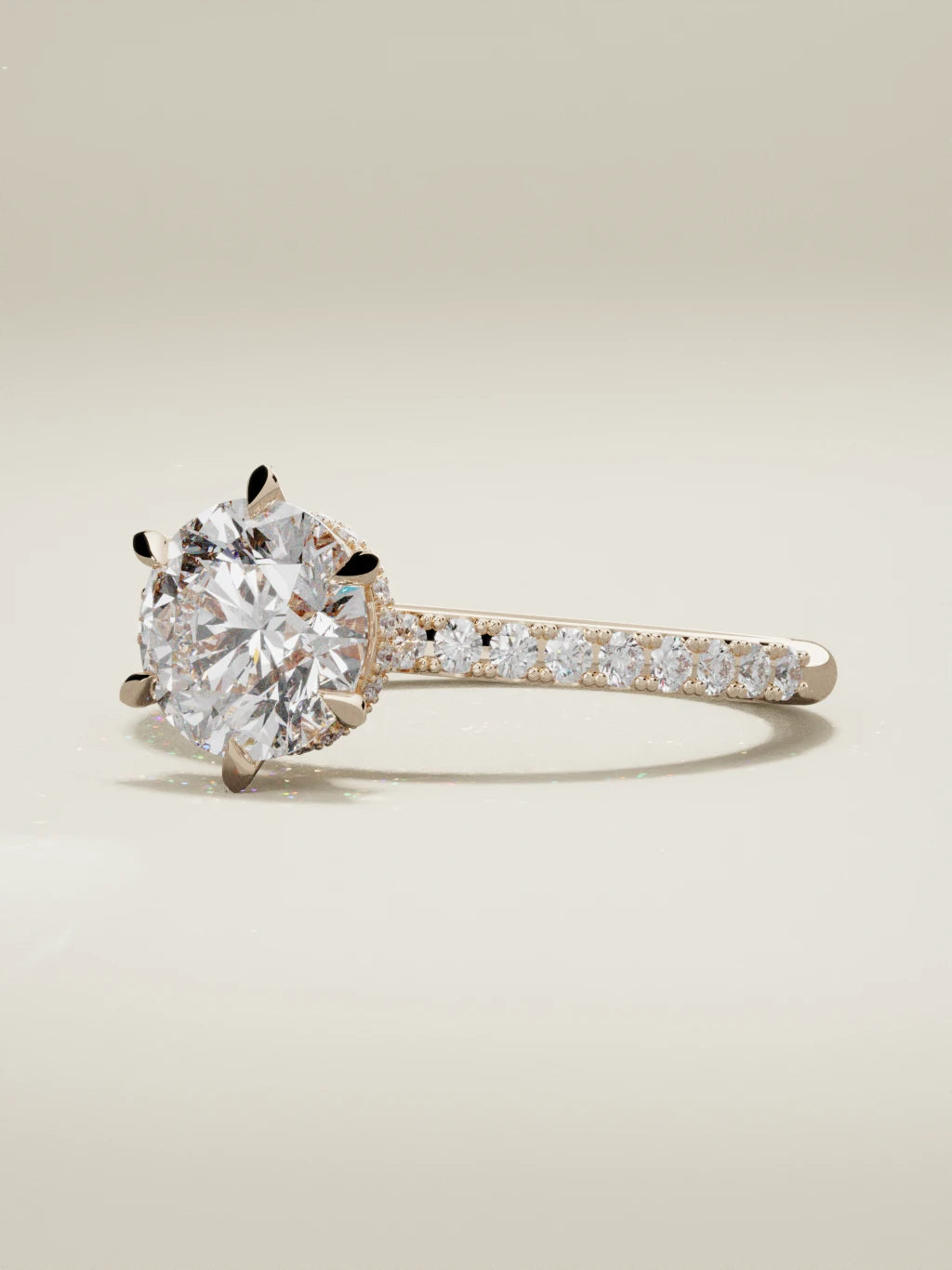 The Vitral round lab-grown diamond solitaire in 14K rose gold, three-quarter view