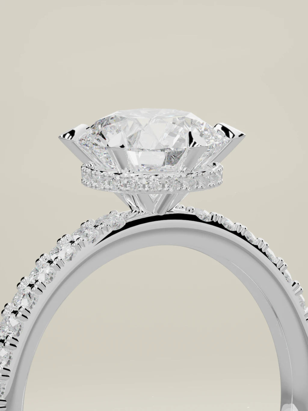 The Vitral round lab-grown diamond solitaire in 14K white gold, standing three-quarter view