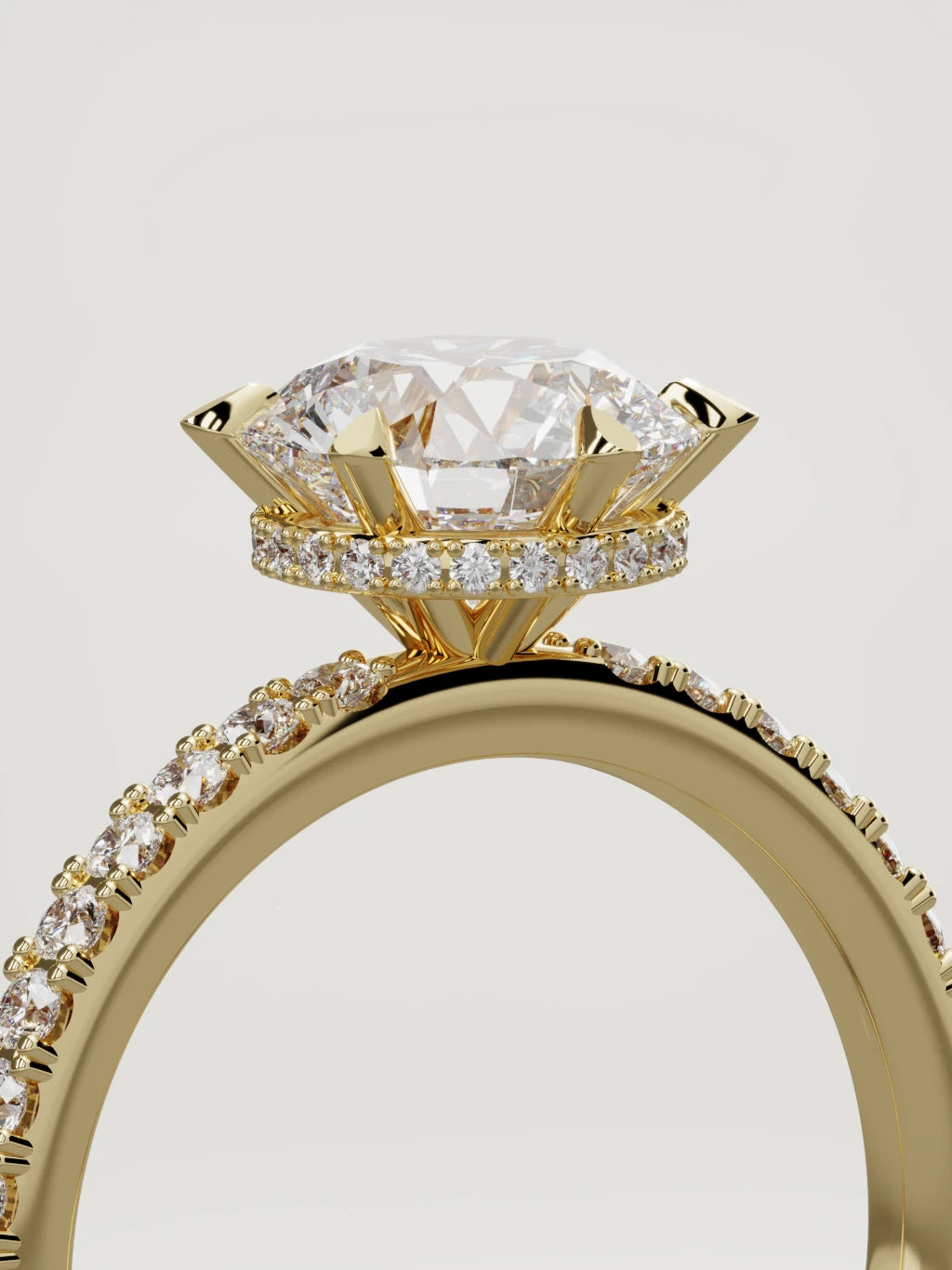 The Vitral round lab-grown diamond solitaire in 14K yellow gold, standing three-quarter view