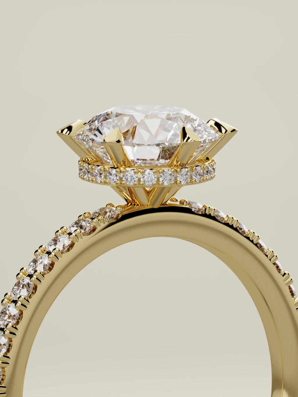 The Vitral round lab-grown diamond solitaire in 14K yellow gold, standing three-quarter view
