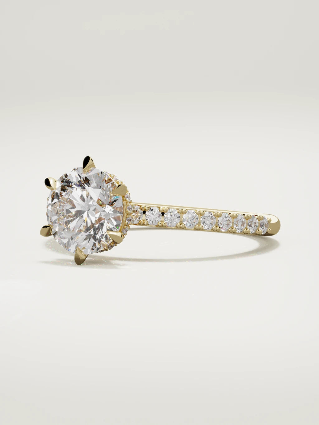 The Vitral round lab-grown diamond solitaire in 14K yellow gold, three-quarter view