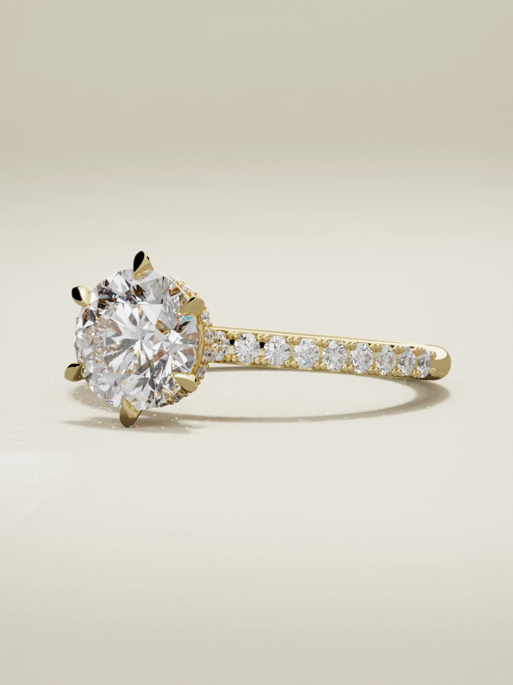 The Vitral round lab-grown diamond solitaire in 14K yellow gold, three-quarter view