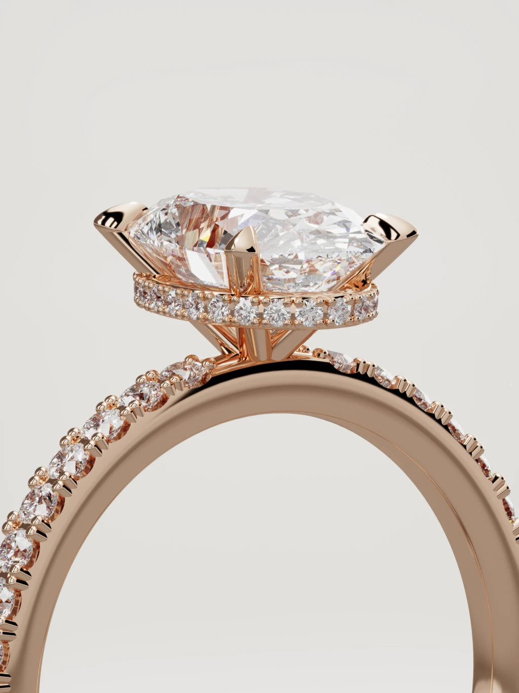 The Vitral oval lab-grown diamond solitaire in 14K rose gold, standing three-quarter view