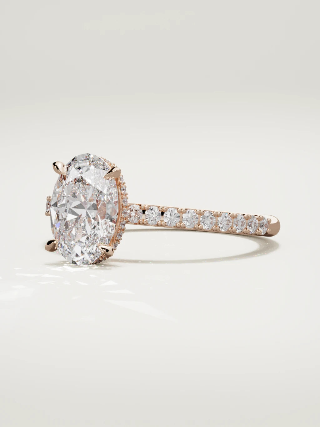The Vitral oval lab-grown diamond solitaire in 14K rose gold, three-quarter view
