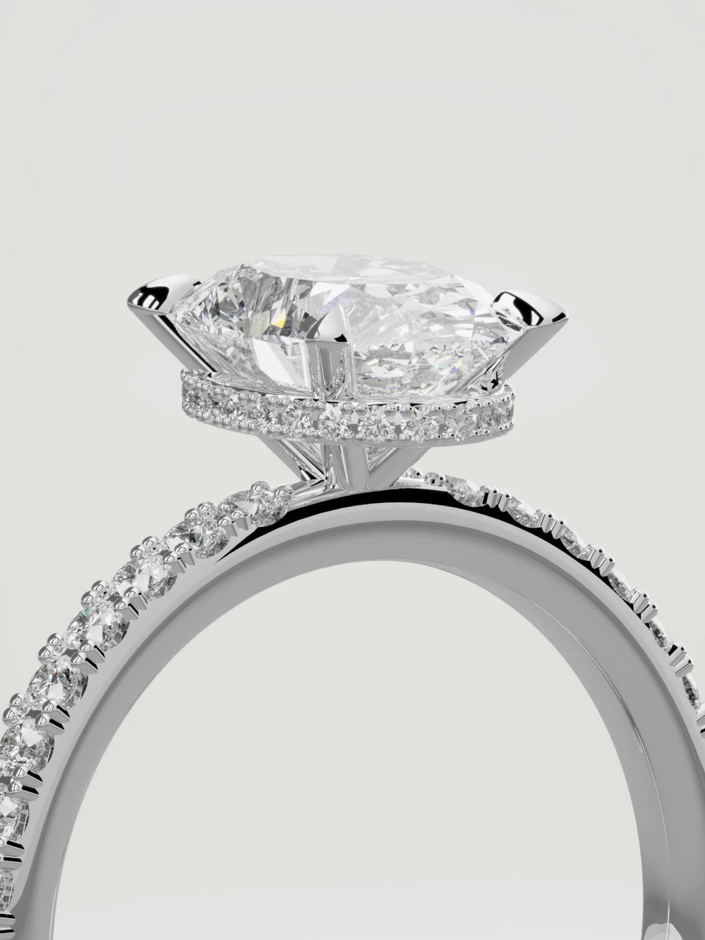 The Vitral oval lab-grown diamond solitaire in 14K white gold, standing three-quarter view
