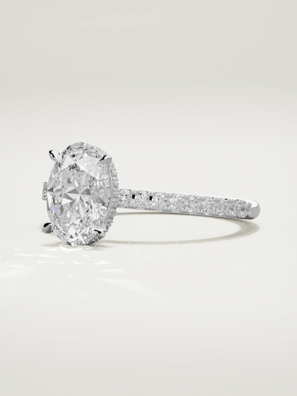 The Vitral oval lab-grown diamond solitaire in 14K white gold, three-quarter view