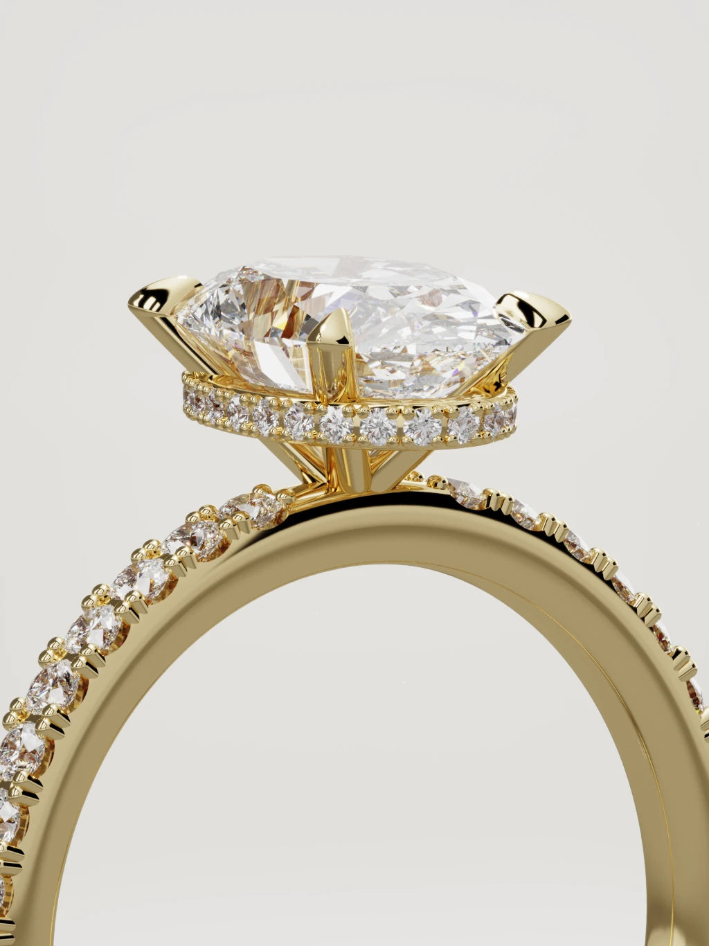 The Vitral oval lab-grown diamond solitaire in 14K yellow gold, standing three-quarter view
