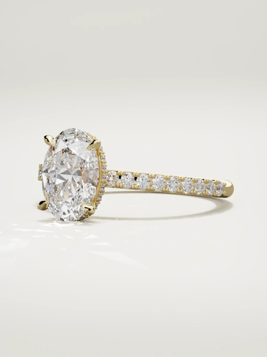 The Vitral oval lab-grown diamond solitaire in 14K yellow gold, three-quarter view