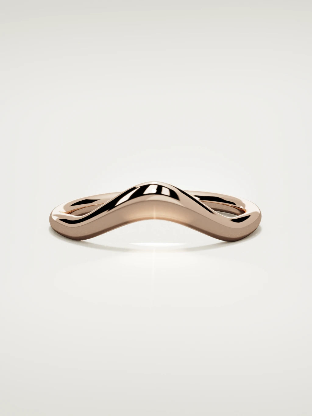 The Aria high contour wedding band in 14K rose gold, front view
